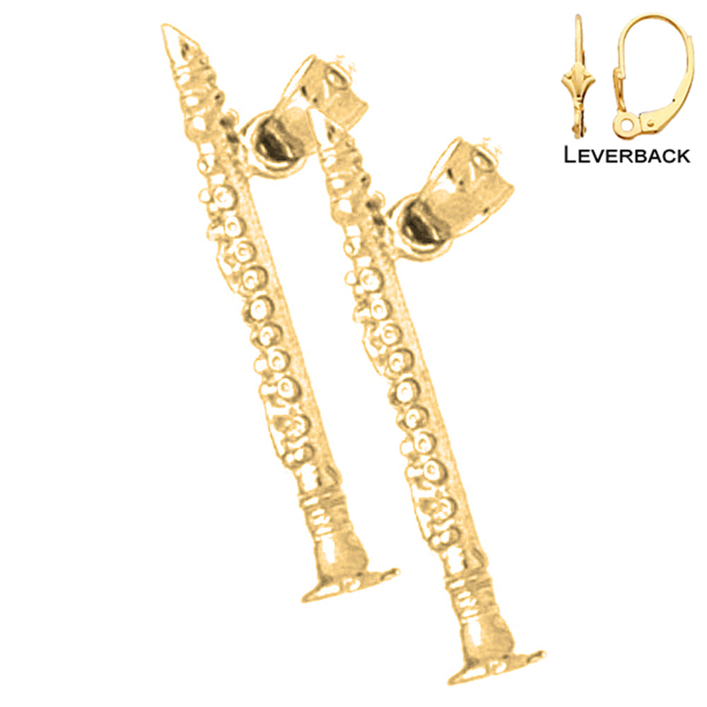 14K or 18K Gold 3D Clarinet Earrings