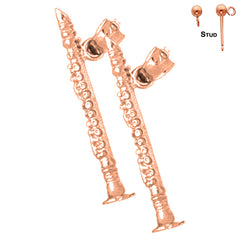 Pendientes de clarinete 3D de oro de 14 quilates o 18 quilates