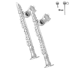 Sterling Silver 24mm 3D Clarinet Earrings (White or Yellow Gold Plated)
