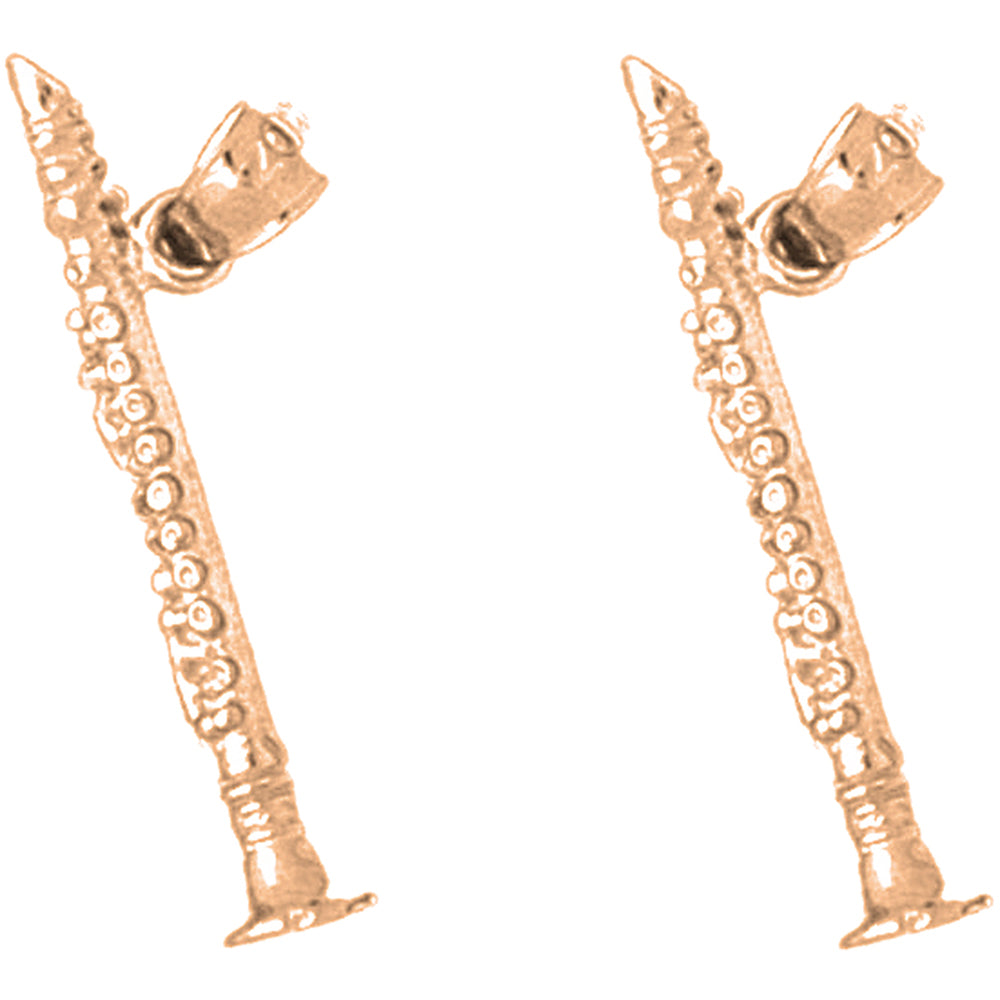 14K or 18K Gold 24mm 3D Clarinet Earrings