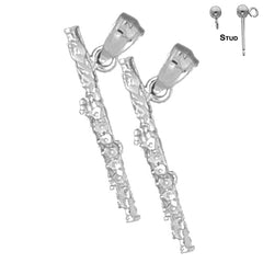 Sterling Silver 27mm 3D Flute Earrings (White or Yellow Gold Plated)