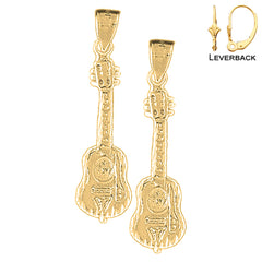 31 mm große Akustikgitarren-Ohrringe aus Sterlingsilber (weiß- oder gelbvergoldet)
