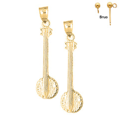 Sterling Silver 37mm Banjo Earrings (White or Yellow Gold Plated)