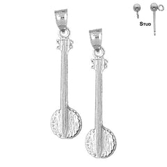 Sterling Silver 37mm Banjo Earrings (White or Yellow Gold Plated)