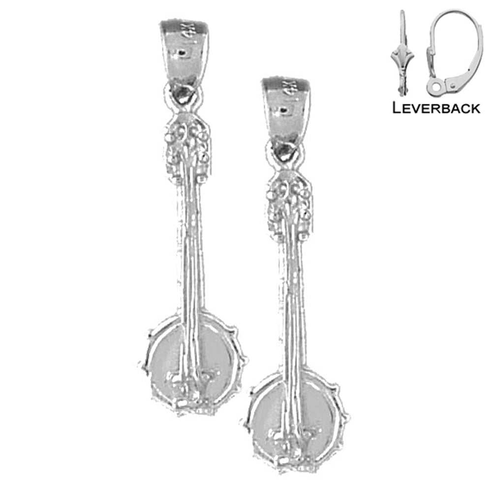 Sterling Silver 33mm Banjo Earrings (White or Yellow Gold Plated)