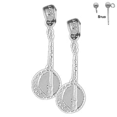 Sterling Silver 26mm Banjo Earrings (White or Yellow Gold Plated)