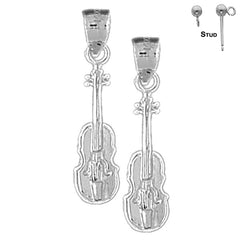 27 mm große Violin- und Viola-Ohrringe aus Sterlingsilber (weiß- oder gelbvergoldet)