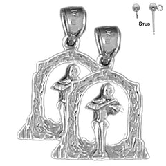 Sterling Silver 24mm Angel Playing Violin Earrings (White or Yellow Gold Plated)