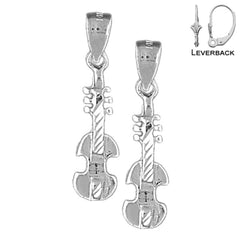 Sterling Silver 27mm Violin, Viola Earrings (White or Yellow Gold Plated)