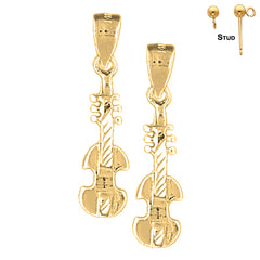 Sterling Silver 27mm Violin, Viola Earrings (White or Yellow Gold Plated)