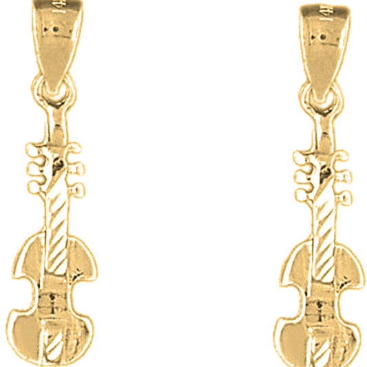 Yellow Gold-plated Silver 27mm Violin, Viola Earrings