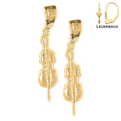 Sterling Silver 30mm Violin, Viola Earrings (White or Yellow Gold Plated)