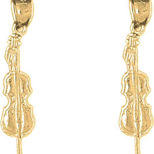 Yellow Gold-plated Silver 30mm Violin, Viola Earrings