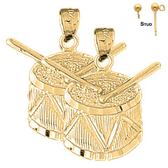 Sterling Silver 23mm Snare Drum Earrings (White or Yellow Gold Plated)