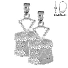 Sterling Silver 25mm Snare Drum Earrings (White or Yellow Gold Plated)