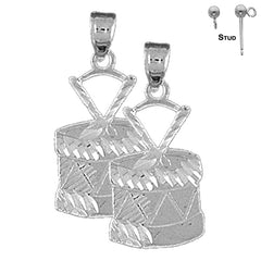 Sterling Silver 25mm Snare Drum Earrings (White or Yellow Gold Plated)
