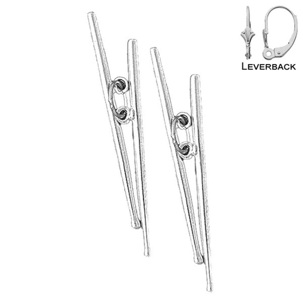 Sterling Silver 36mm Drum Sticks Earrings (White or Yellow Gold Plated)