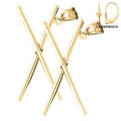 Sterling Silver 20mm 3D Drum Sticks Earrings (White or Yellow Gold Plated)