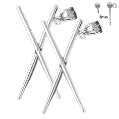 Sterling Silver 20mm 3D Drum Sticks Earrings (White or Yellow Gold Plated)