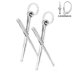 Sterling Silver 25mm 3D Drum Sticks Earrings (White or Yellow Gold Plated)