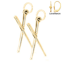 Sterling Silver 25mm 3D Drum Sticks Earrings (White or Yellow Gold Plated)