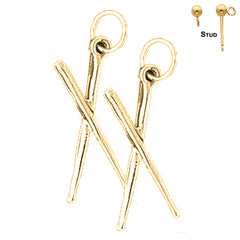 Sterling Silver 25mm 3D Drum Sticks Earrings (White or Yellow Gold Plated)