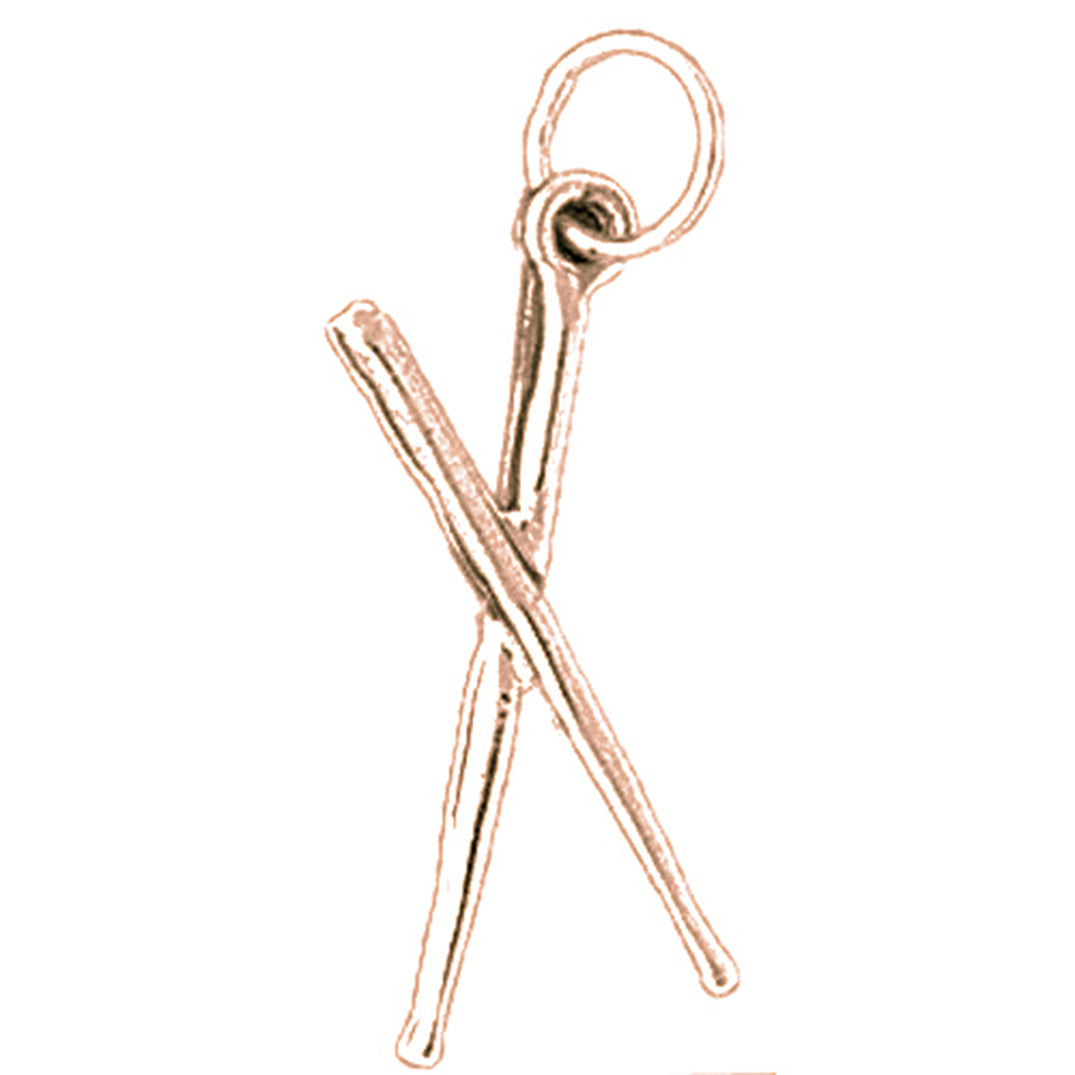 14K or 18K Gold 3D Drum Sticks Pendant