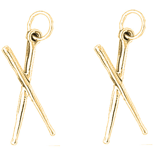 14K or 18K Gold 25mm 3D Drum Sticks Earrings