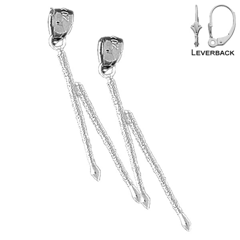 Sterling Silver 31mm 3D Drum Sticks Earrings (White or Yellow Gold Plated)