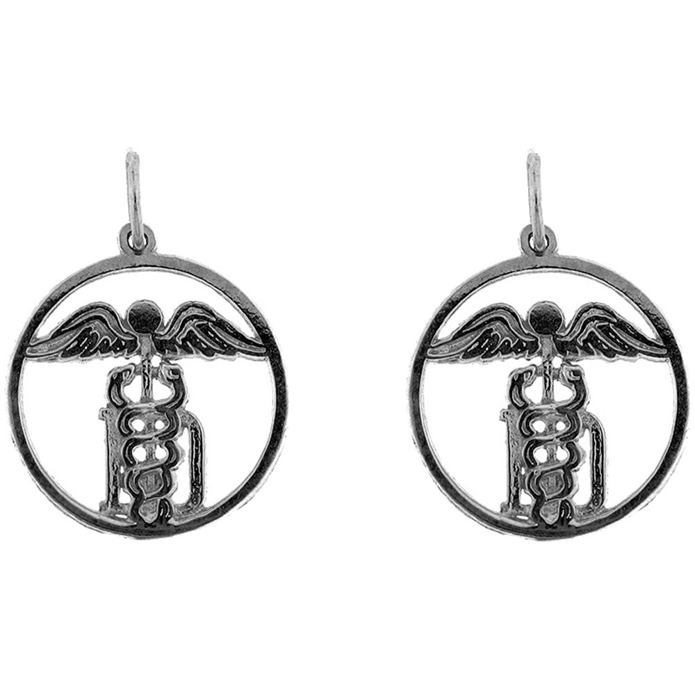 Sterling Silver 21mm M.D. Caduceus Earrings