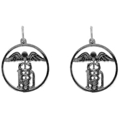 Sterling Silver 21mm M.D. Caduceus Earrings