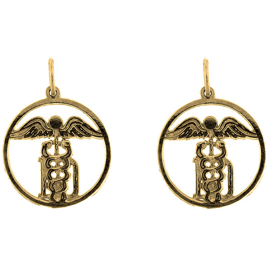 Yellow Gold-plated Silver 21mm M.D. Caduceus Earrings