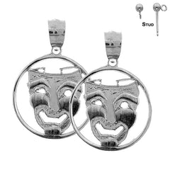 Pendientes Laugh Now con máscara dramática de plata de ley de 20 mm (chapados en oro blanco o amarillo)