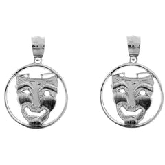 Sterling Silver 20mm Drama Mask, Laugh Now Earrings