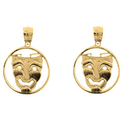 14K or 18K Gold 20mm Drama Mask, Laugh Now Earrings