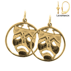 Pendientes con máscara dramática y llanto posterior de plata de ley de 20 mm (chapados en oro blanco o amarillo)