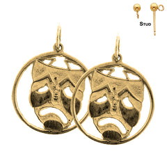 Sterling Silver 20mm Drama Mask, Cry Later Earrings (White or Yellow Gold Plated)