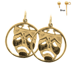 Pendientes con máscara dramática y llanto posterior de plata de ley de 20 mm (chapados en oro blanco o amarillo)