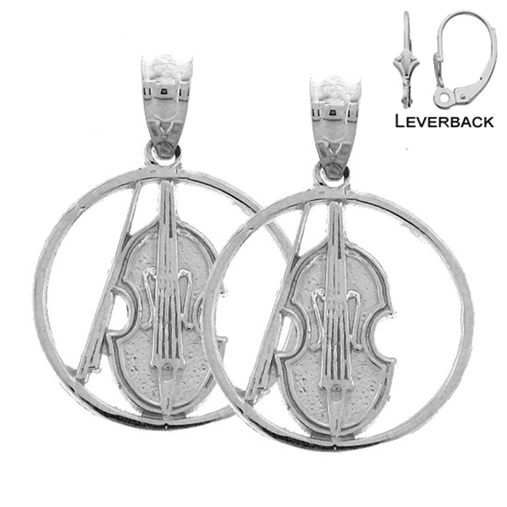 Pendientes de violín y viola de plata de ley de 20 mm (chapados en oro blanco o amarillo)