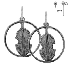 Sterling Silver 20mm Viola, Violin Earrings (White or Yellow Gold Plated)