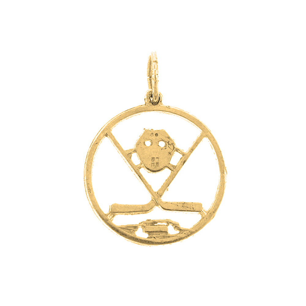 14K or 18K Gold Hockey Mask, Sticks, And Puck Pendant