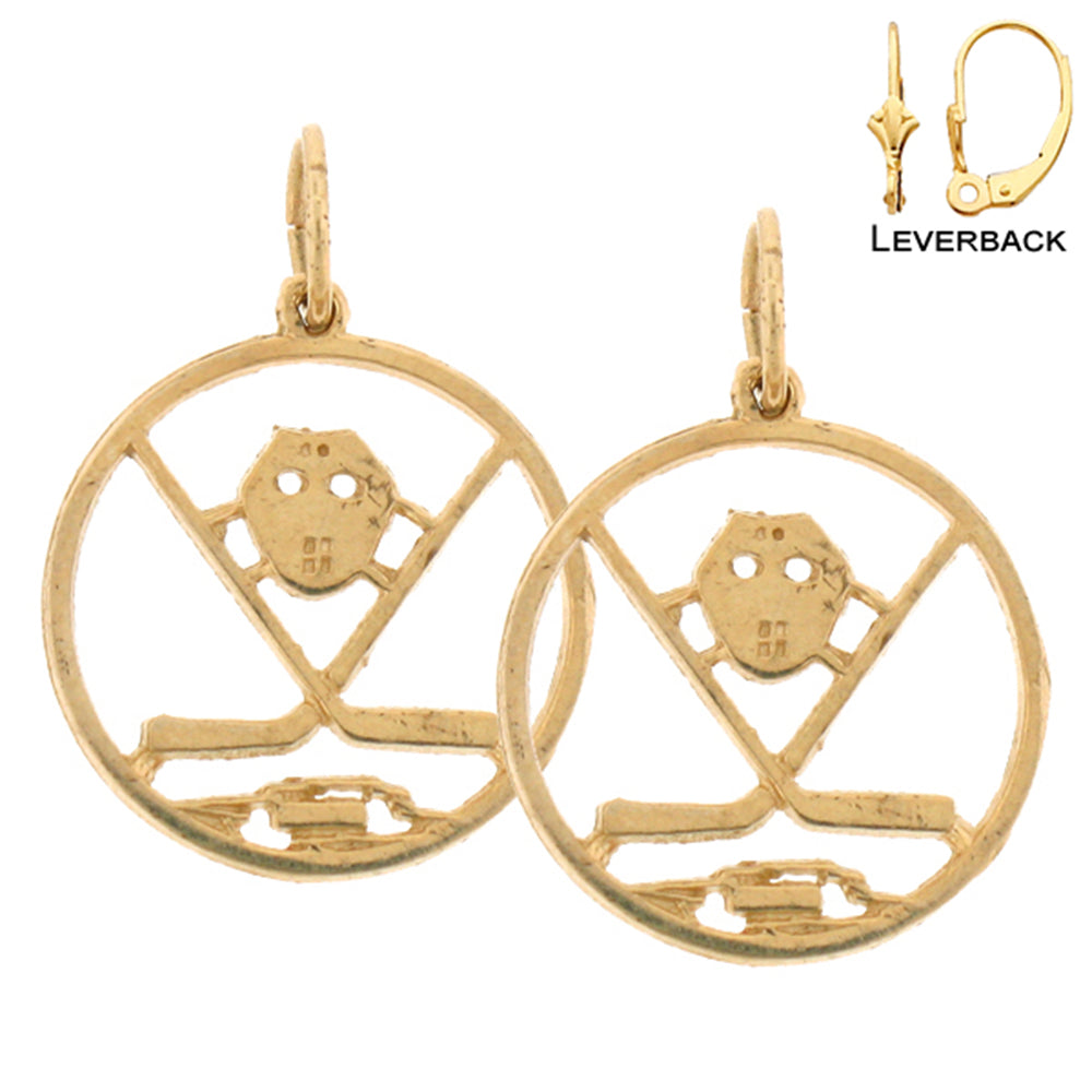 14K or 18K Gold Hockey Mask, Sticks, And Puck Earrings