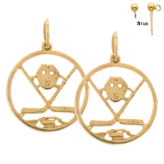 14K or 18K Gold Hockey Mask, Sticks, And Puck Earrings