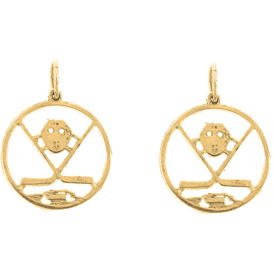 Yellow Gold-plated Silver 21mm Hockey Mask, Sticks, And Puck Earrings