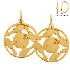 Sterling Silver 20mm Bowling Ball And Pins Earrings (White or Yellow Gold Plated)