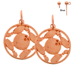 14K or 18K Gold Bowling Ball And Pins Earrings