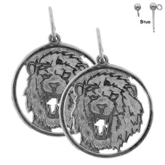 Sterling Silver 20mm Lion Earrings (White or Yellow Gold Plated)