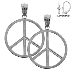 Sterling Silver 22mm Peace Sign Earrings (White or Yellow Gold Plated)