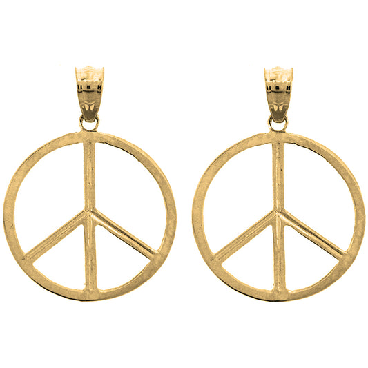 Yellow Gold-plated Silver 22mm Peace Sign Earrings