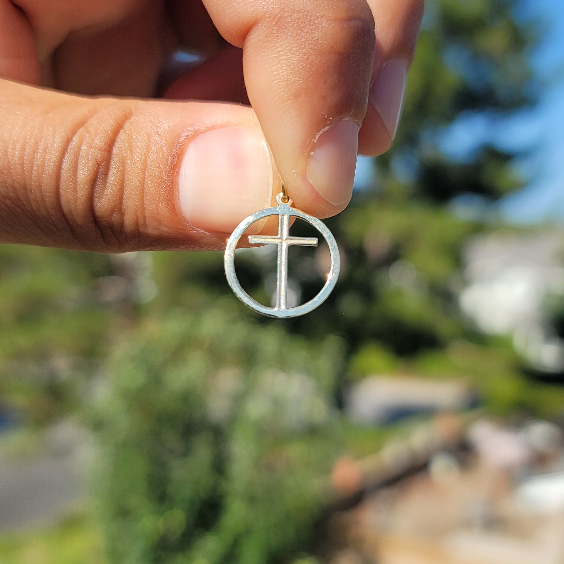 14K or 18K Gold Cross in Circle Pendant